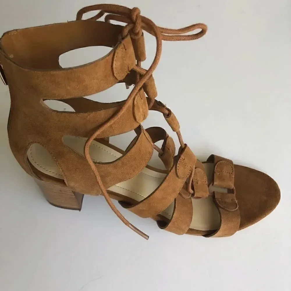MARC FISCHER SUEDE LACE-UP BLOCK HEEL SANDAL
